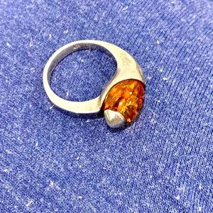 Sterling silver 925 amber ring, size 7. GUC.
